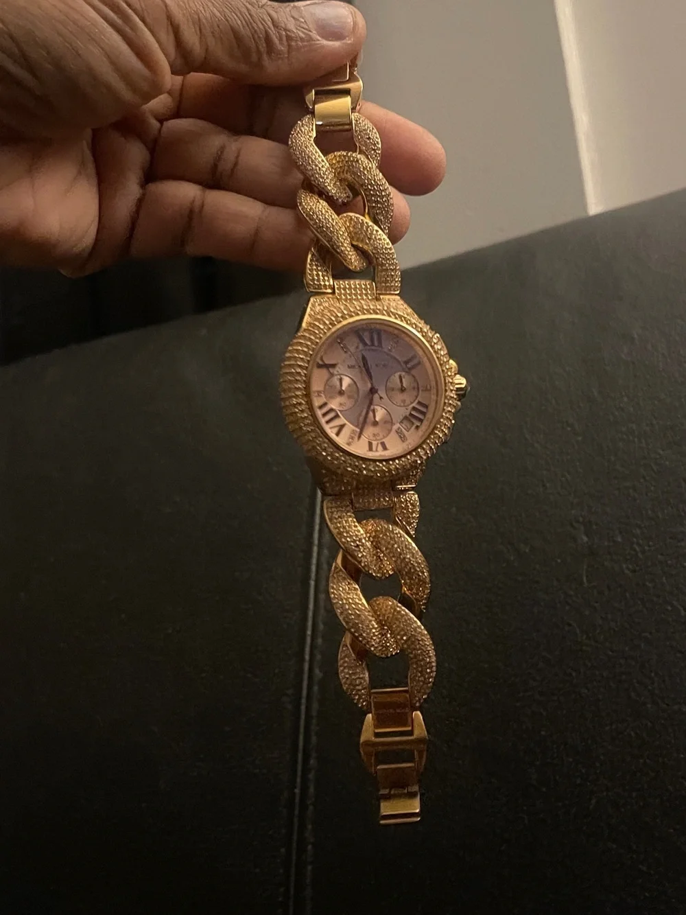 Michael Kors Women’s Rose Gold Crystal Pavé Chronograph Watch EUC MK3196 44MM